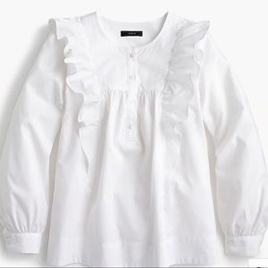 J. Crew White Ruffle-Front White Shirt Size 00P